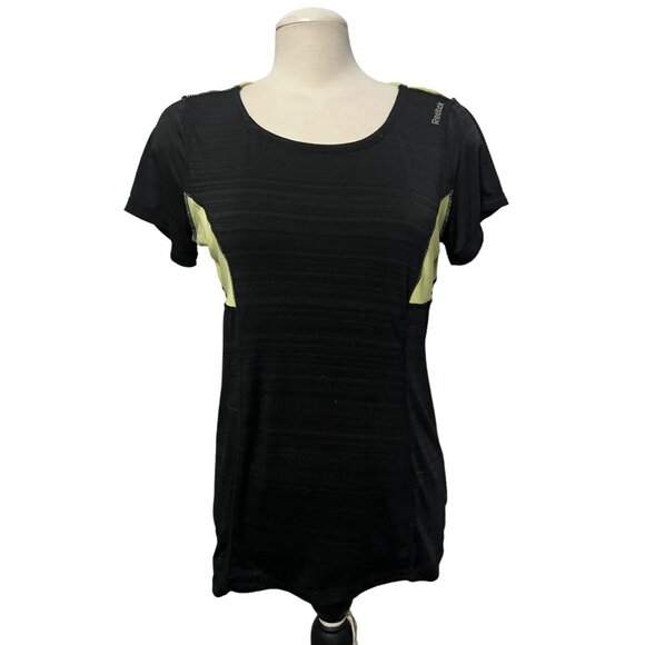 Reebok Black Short Sleeve Racerback Active Shirt Sz Large Womens Black & Yellow - Picture 7 of 14
